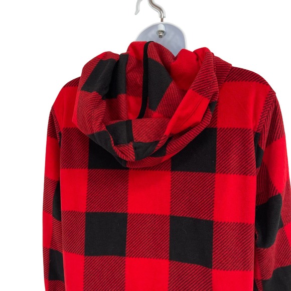 Old Navy Women's XL One-Piece Hooded Pajama Black Red Plaid Flannel Zip Front - Picture 5 of 13